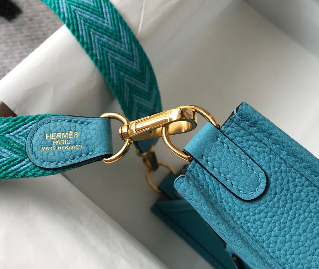 Hermes Evelyne III 18 Togo Leather Crossbody half Handmade Bag Gold Blue