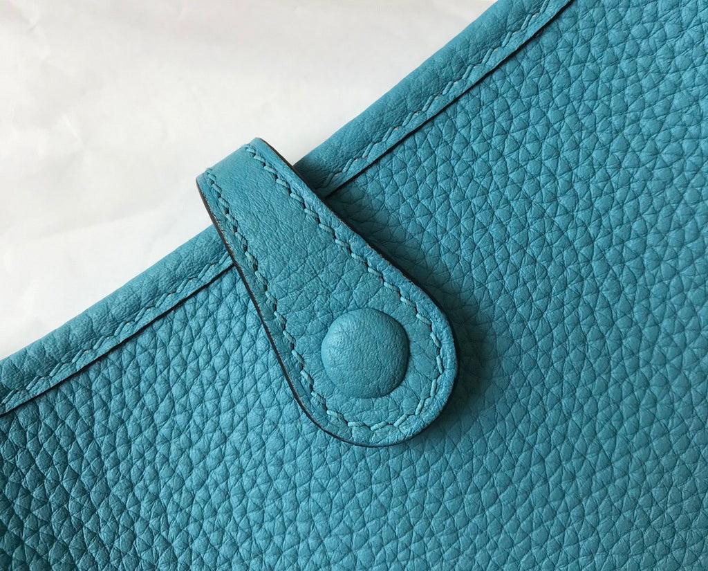 Hermes Evelyne III 18 Togo Leather Crossbody half Handmade Bag Gold Blue