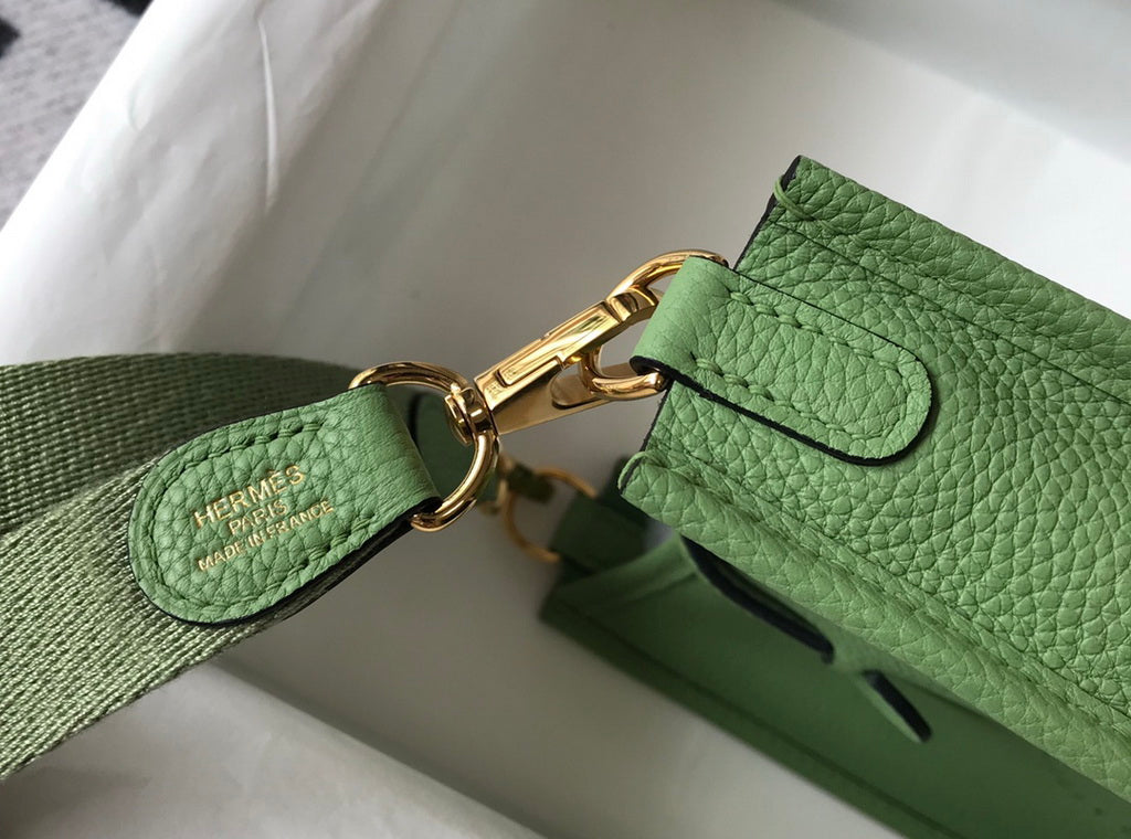 Hermes Evelyne III 18 Togo Leather Crossbody half Handmade Bag Gold Light Green