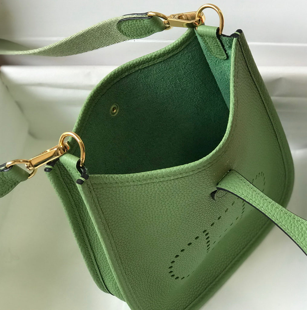 Hermes Evelyne III 18 Togo Leather Crossbody half Handmade Bag Gold Light Green