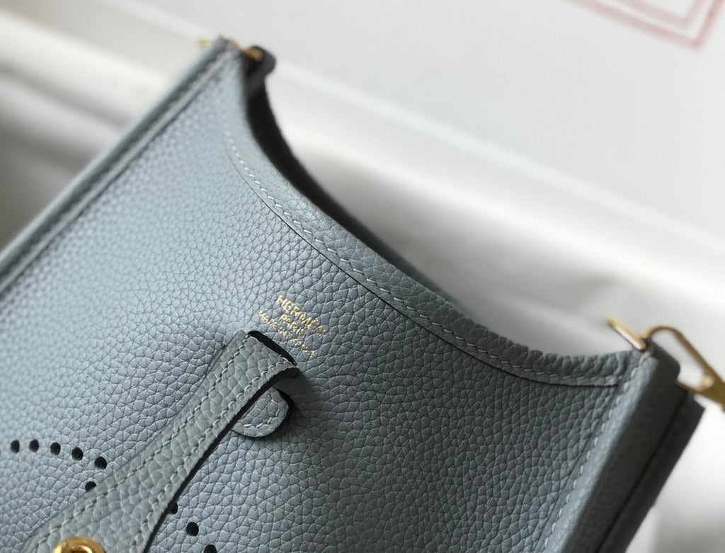 Hermes Evelyne III 18 Togo Leather Crossbody half Handmade Bag Gold Light Blue