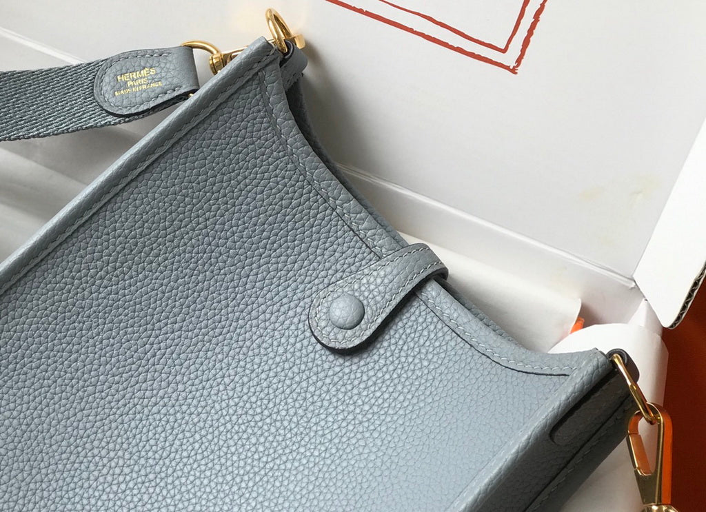 Hermes Evelyne III 18 Togo Leather Crossbody half Handmade Bag Gold Light Blue