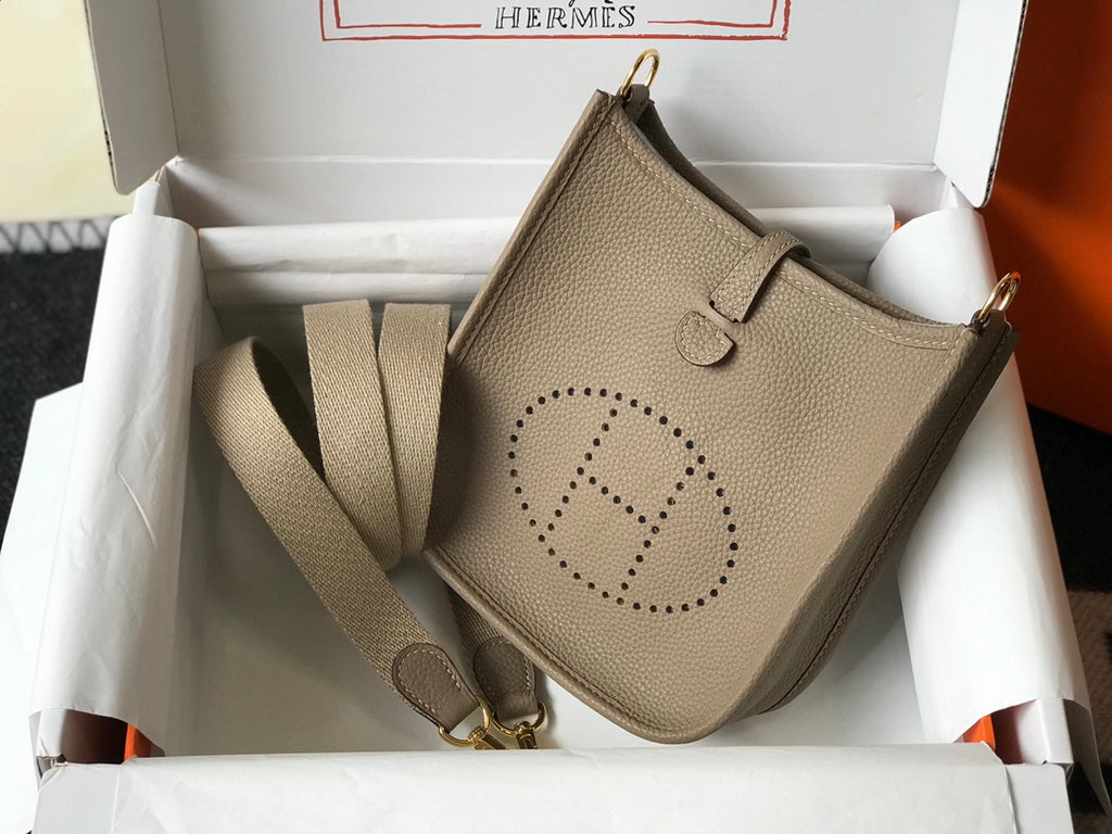 Hermes Evelyne III 18 Togo Leather Crossbody half Handmade Bag Gold Gray