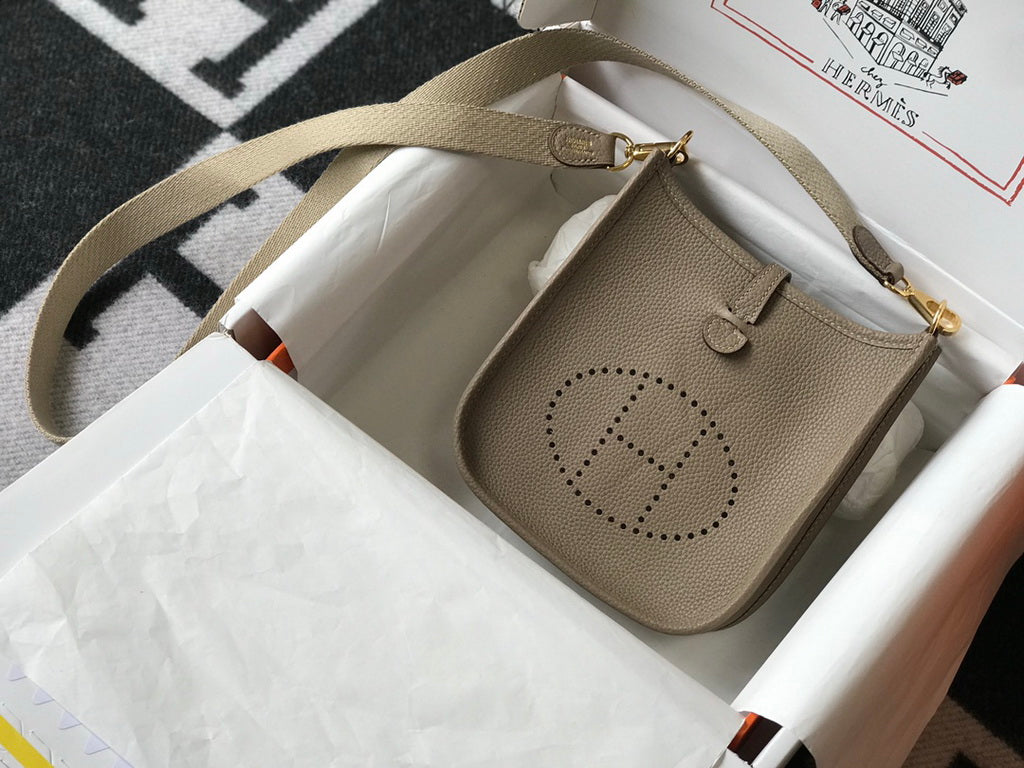 Hermes Evelyne III 18 Togo Leather Crossbody half Handmade Bag Gold Gray