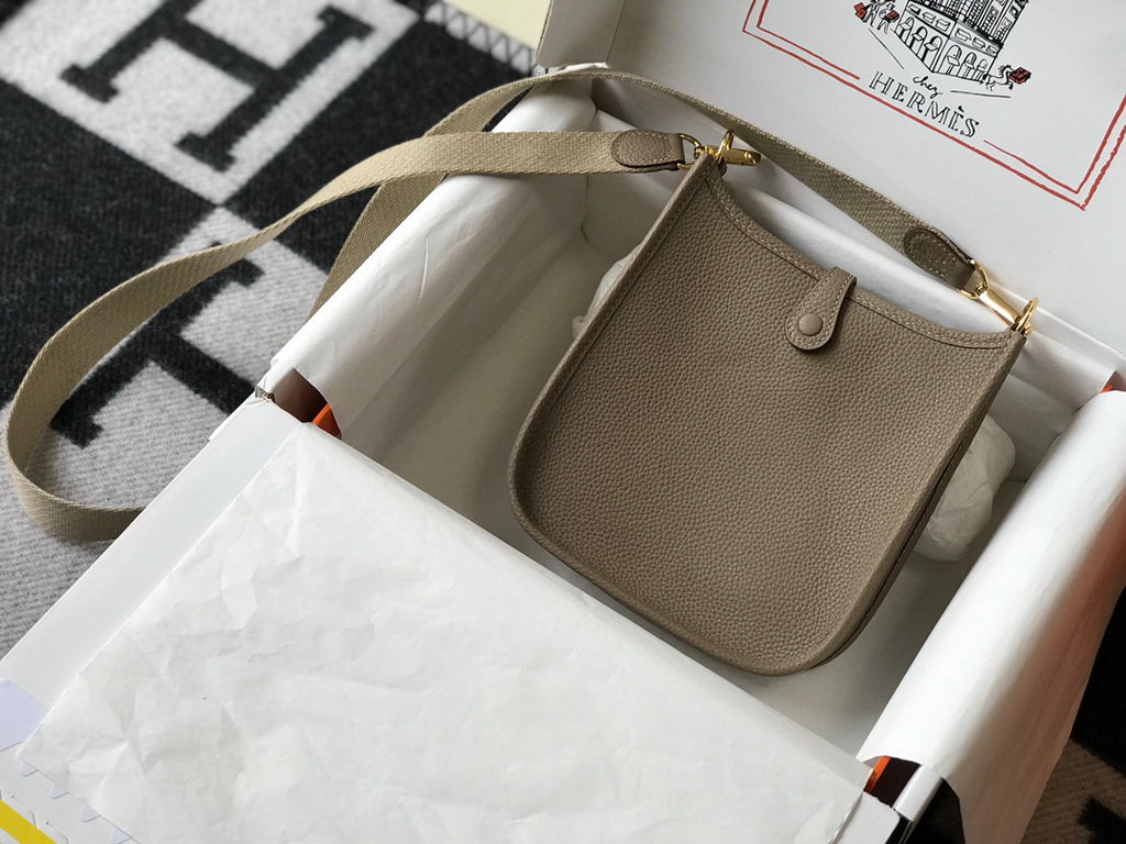 Hermes Evelyne III 18 Togo Leather Crossbody half Handmade Bag Gold Gray