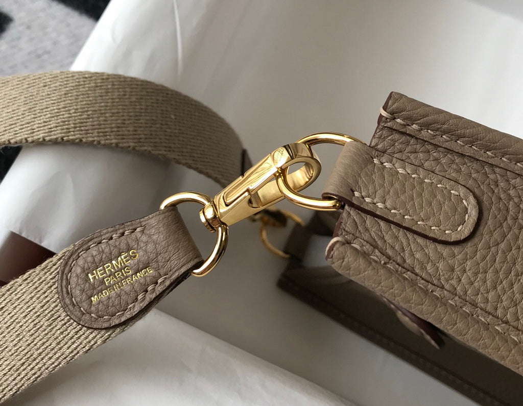 Hermes Evelyne III 18 Togo Leather Crossbody half Handmade Bag Gold Gray