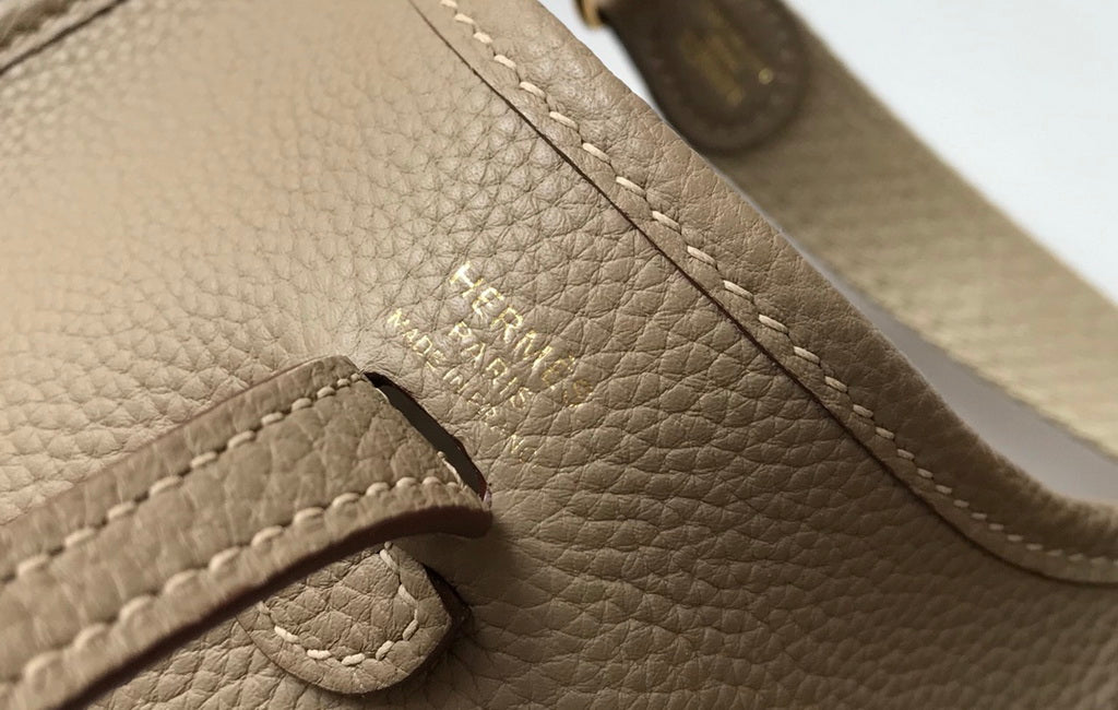 Hermes Evelyne III 18 Togo Leather Crossbody half Handmade Bag Gold Gray