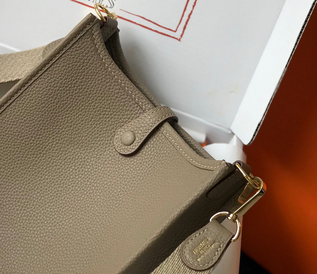 Hermes Evelyne III 18 Togo Leather Crossbody half Handmade Bag Gold Gray