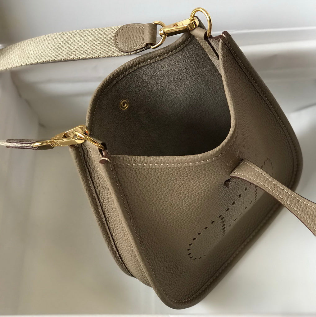Hermes Evelyne III 18 Togo Leather Crossbody half Handmade Bag Gold Gray