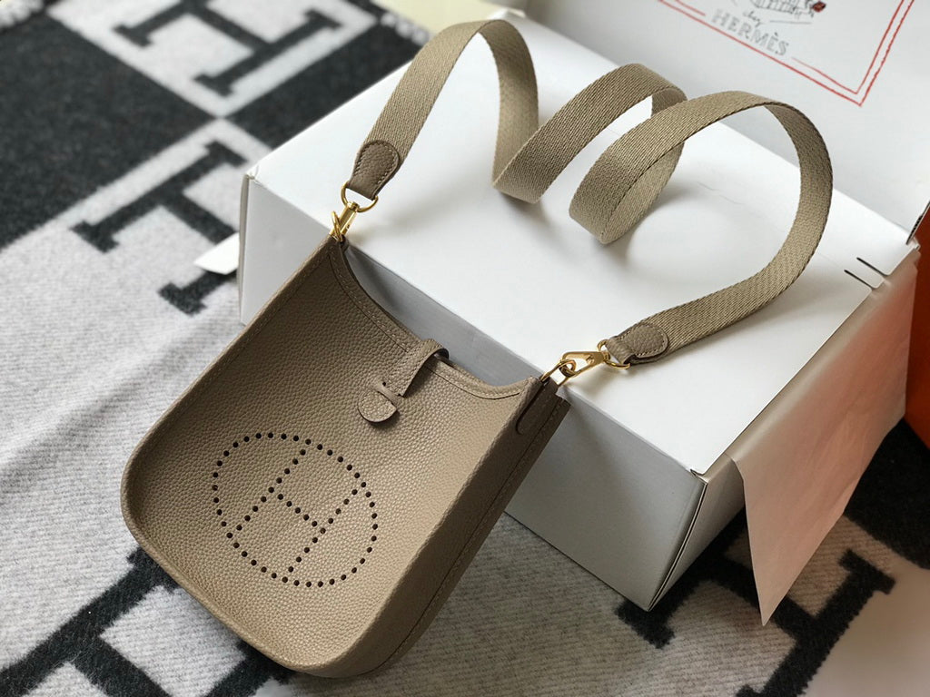 Hermes Evelyne III 18 Togo Leather Crossbody half Handmade Bag Gold Gray