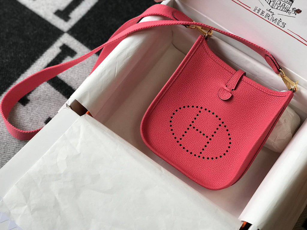 Hermes Evelyne III 18 Togo Leather Crossbody half Handmade Bag Gold Plum
