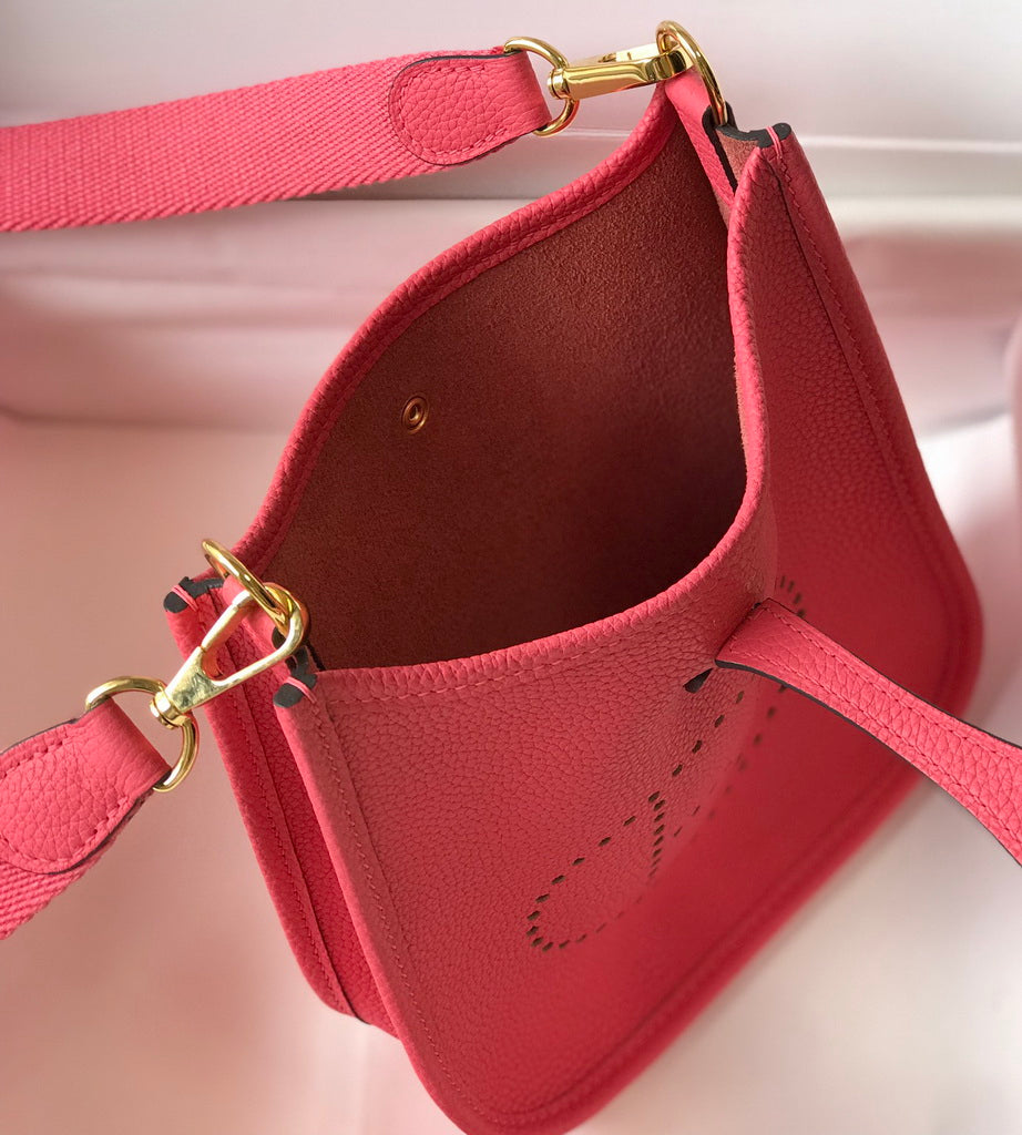 Hermes Evelyne III 18 Togo Leather Crossbody half Handmade Bag Gold Plum