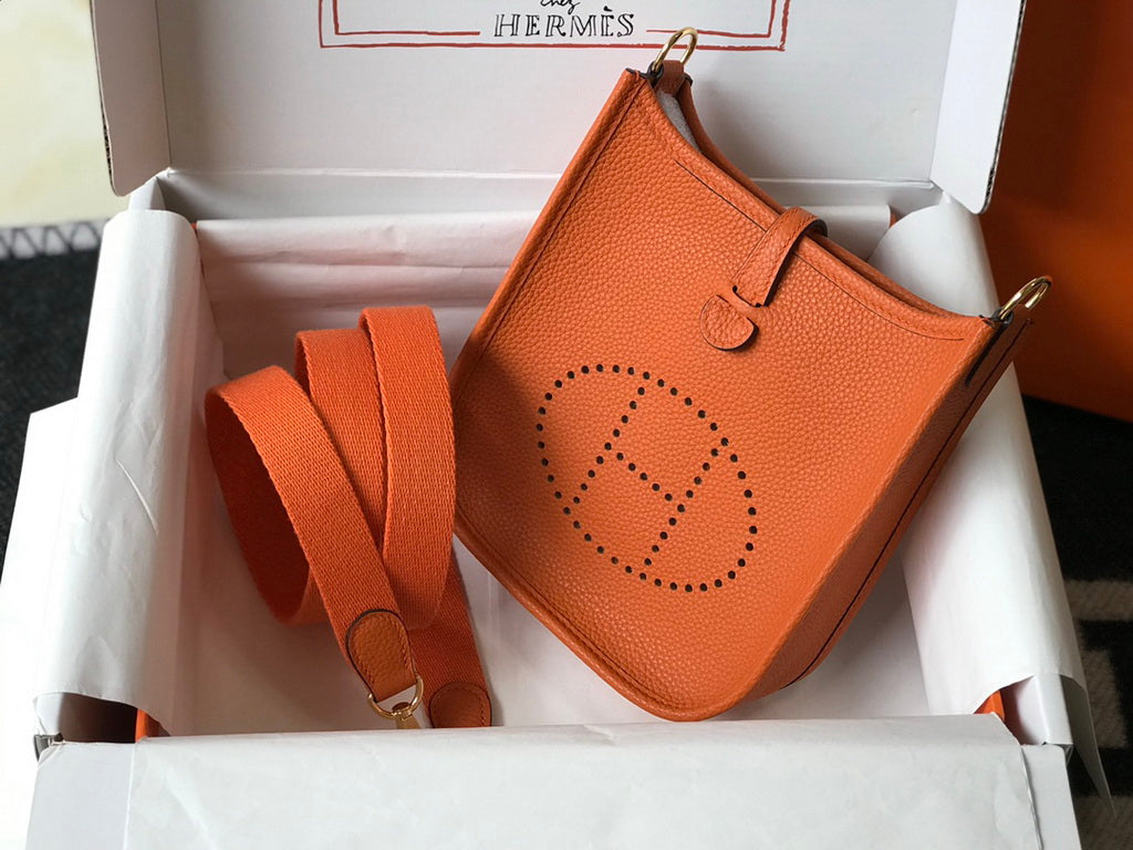Hermes Evelyne III 18 Togo Leather Crossbody half Handmade Bag Gold Orange