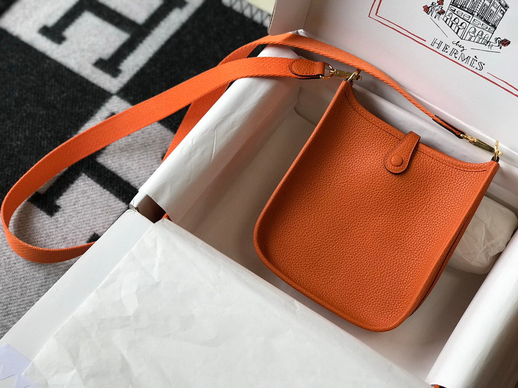 Hermes Evelyne III 18 Togo Leather Crossbody half Handmade Bag Gold Orange