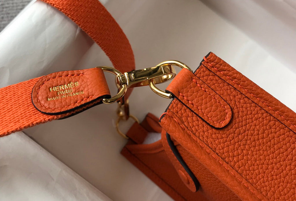 Hermes Evelyne III 18 Togo Leather Crossbody half Handmade Bag Gold Orange