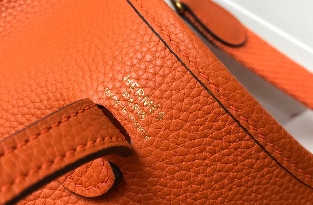 Hermes Evelyne III 18 Togo Leather Crossbody half Handmade Bag Gold Orange