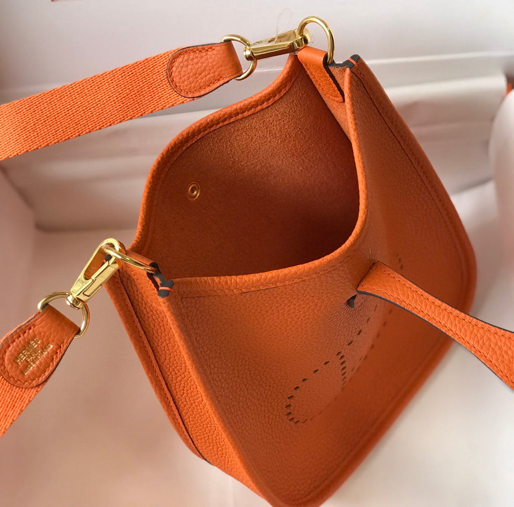 Hermes Evelyne III 18 Togo Leather Crossbody half Handmade Bag Gold Orange