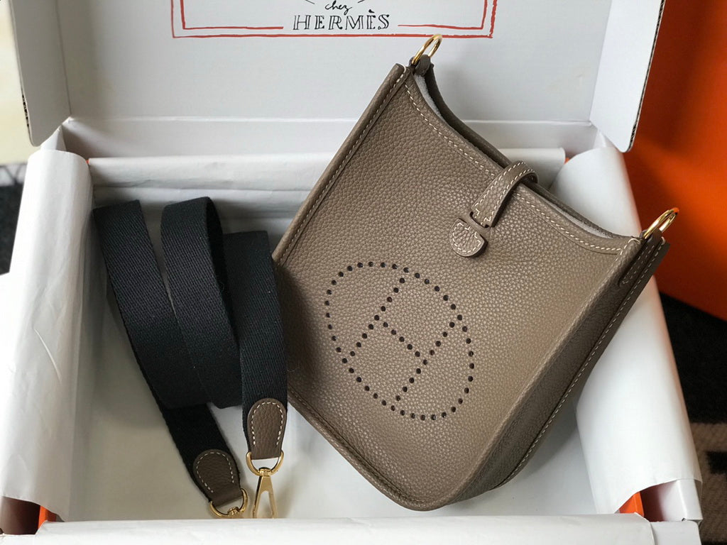 Hermes Evelyne III 18 Togo Leather Crossbody half Handmade Bag Gray Gold