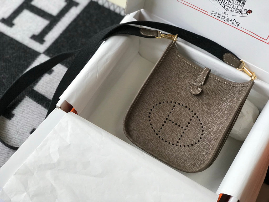 Hermes Evelyne III 18 Togo Leather Crossbody half Handmade Bag Gray Gold