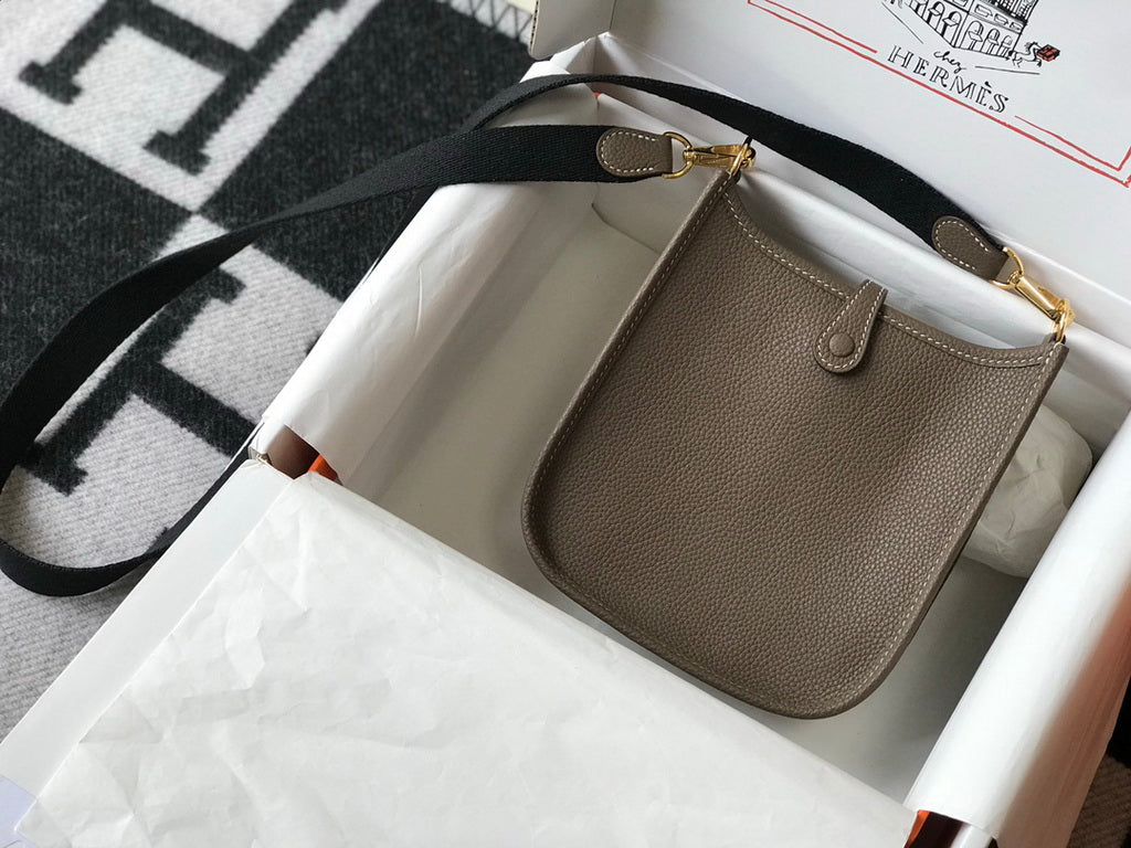 Hermes Evelyne III 18 Togo Leather Crossbody half Handmade Bag Gray Gold