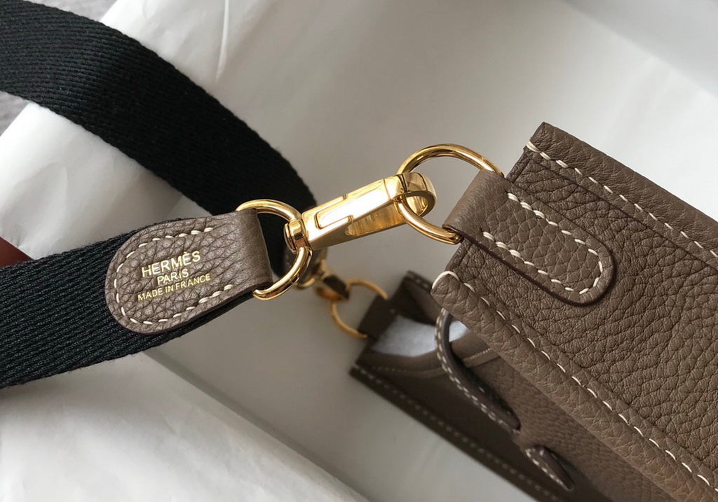 Hermes Evelyne III 18 Togo Leather Crossbody half Handmade Bag Gray Gold