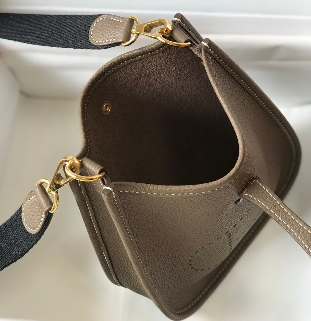 Hermes Evelyne III 18 Togo Leather Crossbody half Handmade Bag Gray Gold