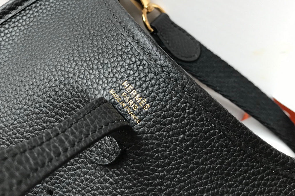 Hermes Evelyne III 18 Togo Leather Crossbody half Handmade Bag Gold Black