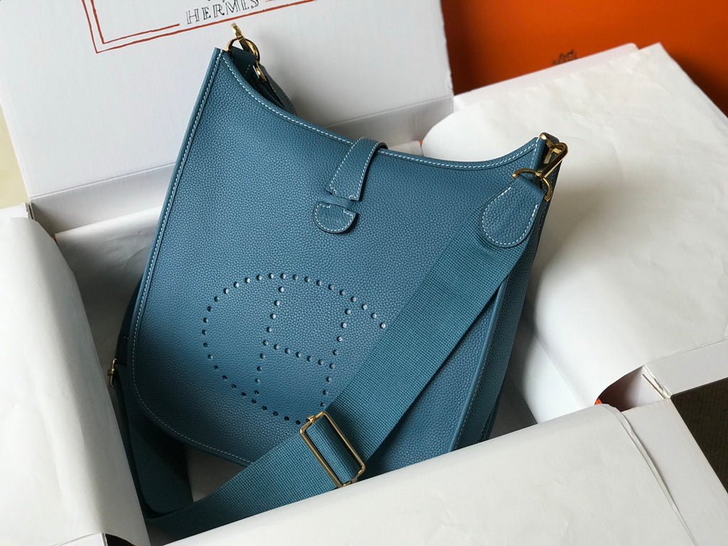 Hermès Evelyne III 29 Taurillon Clemence Bag Half Hand Blue Gold