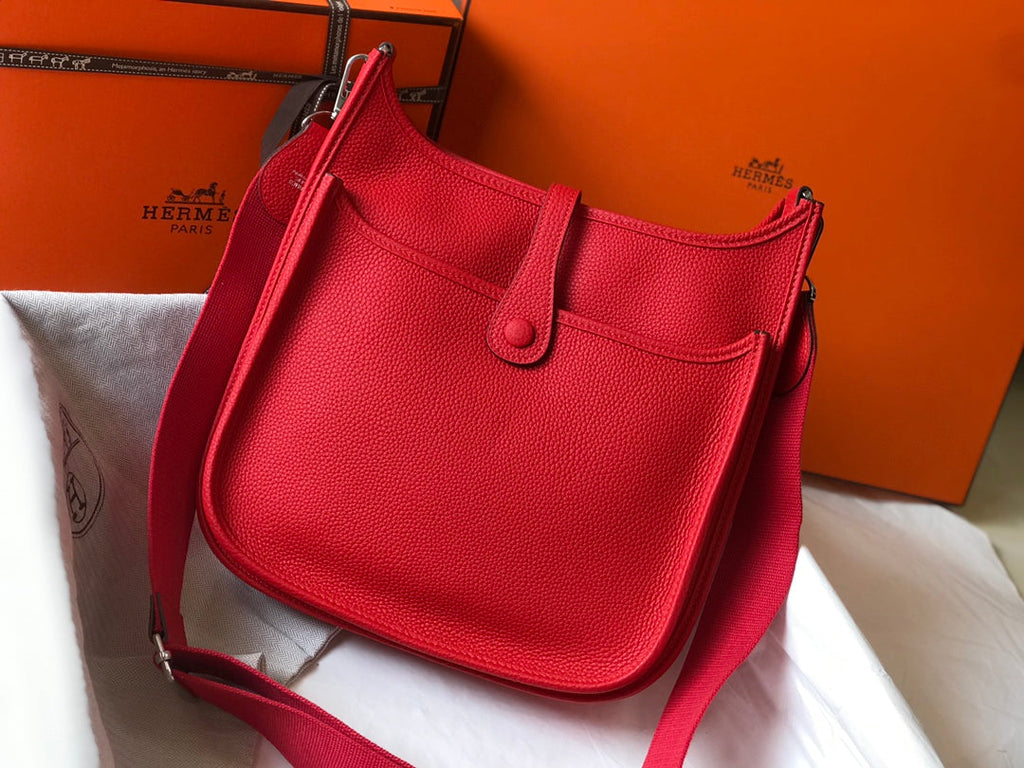 Hermès Evelyne III 29 Taurillon Clemence Shoulder Bag Red Silver