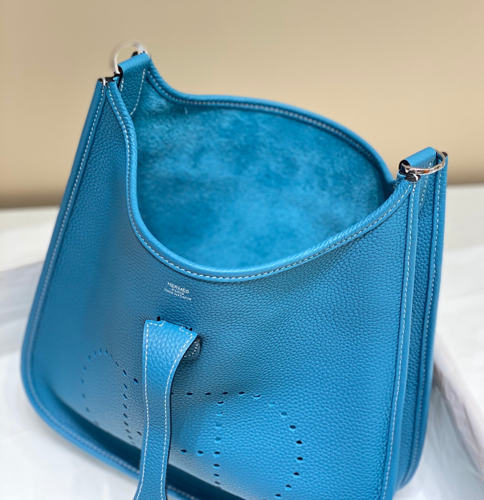 Hermès Evelyne III 29 Taurillon Clemence Shoulder Bag Blue Silver