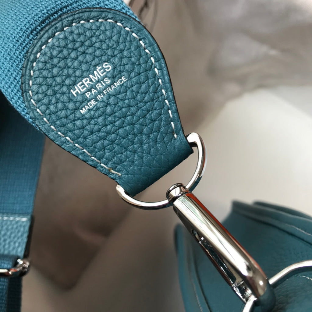 Hermès Evelyne III 29 Taurillon Clemence Shoulder Bag Blue Green Silver