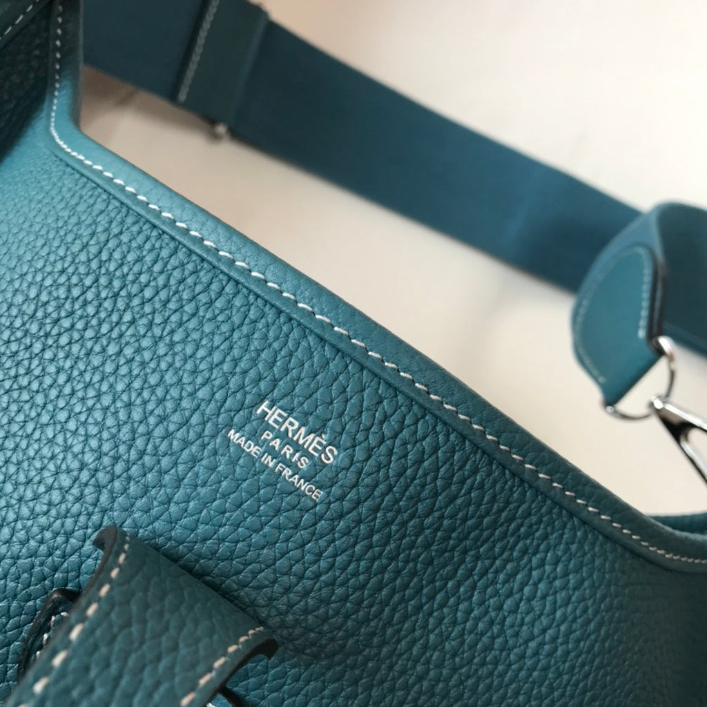 Hermès Evelyne III 29 Taurillon Clemence Shoulder Bag Blue Green Silver