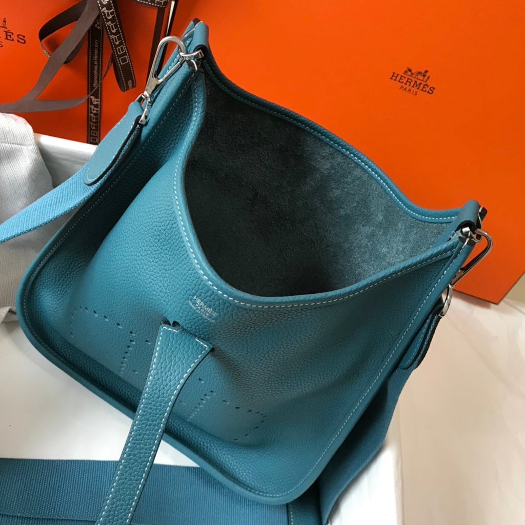 Hermès Evelyne III 29 Taurillon Clemence Shoulder Bag Blue Green Silver