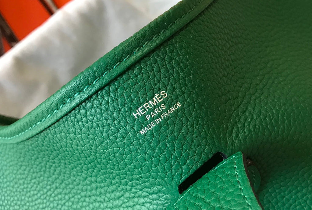 Hermès Evelyne III 29 Taurillon Clemence Shoulder Bag Green Silver