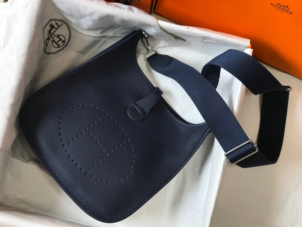 Hermès Evelyne III 29 Taurillon Clemence Shoulder Bag Navy Blue Silver