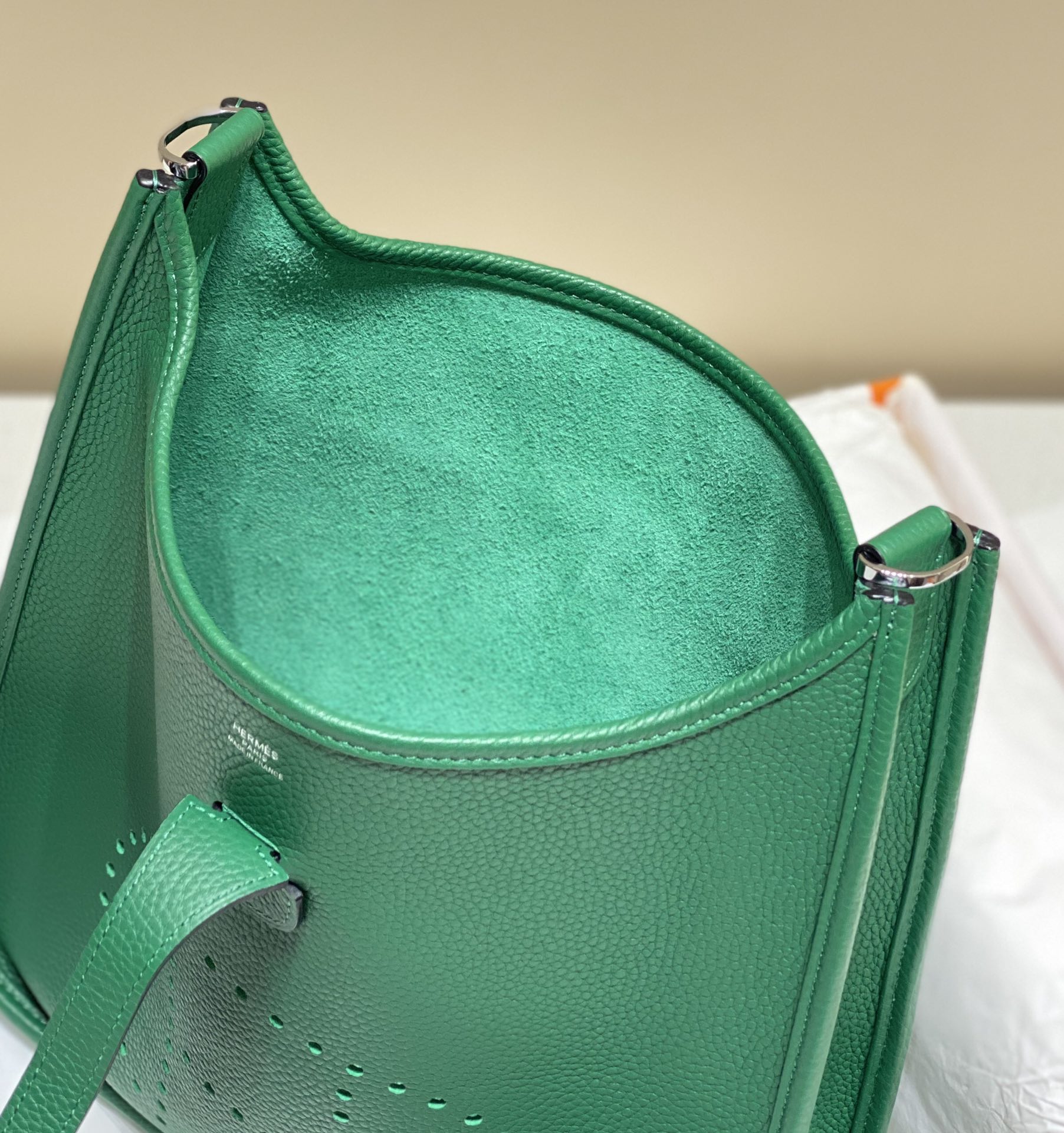 Hermès Evelyne III 29 Taurillon Clemence Shoulder Bag Green Silver