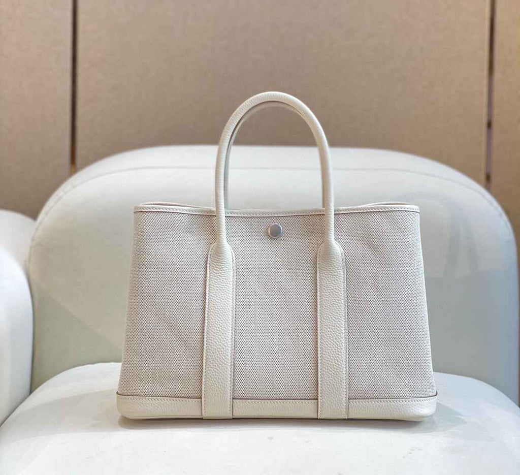 Hermes Garden Party 30 bag 38270 Beige Cloth With Beige Leather
