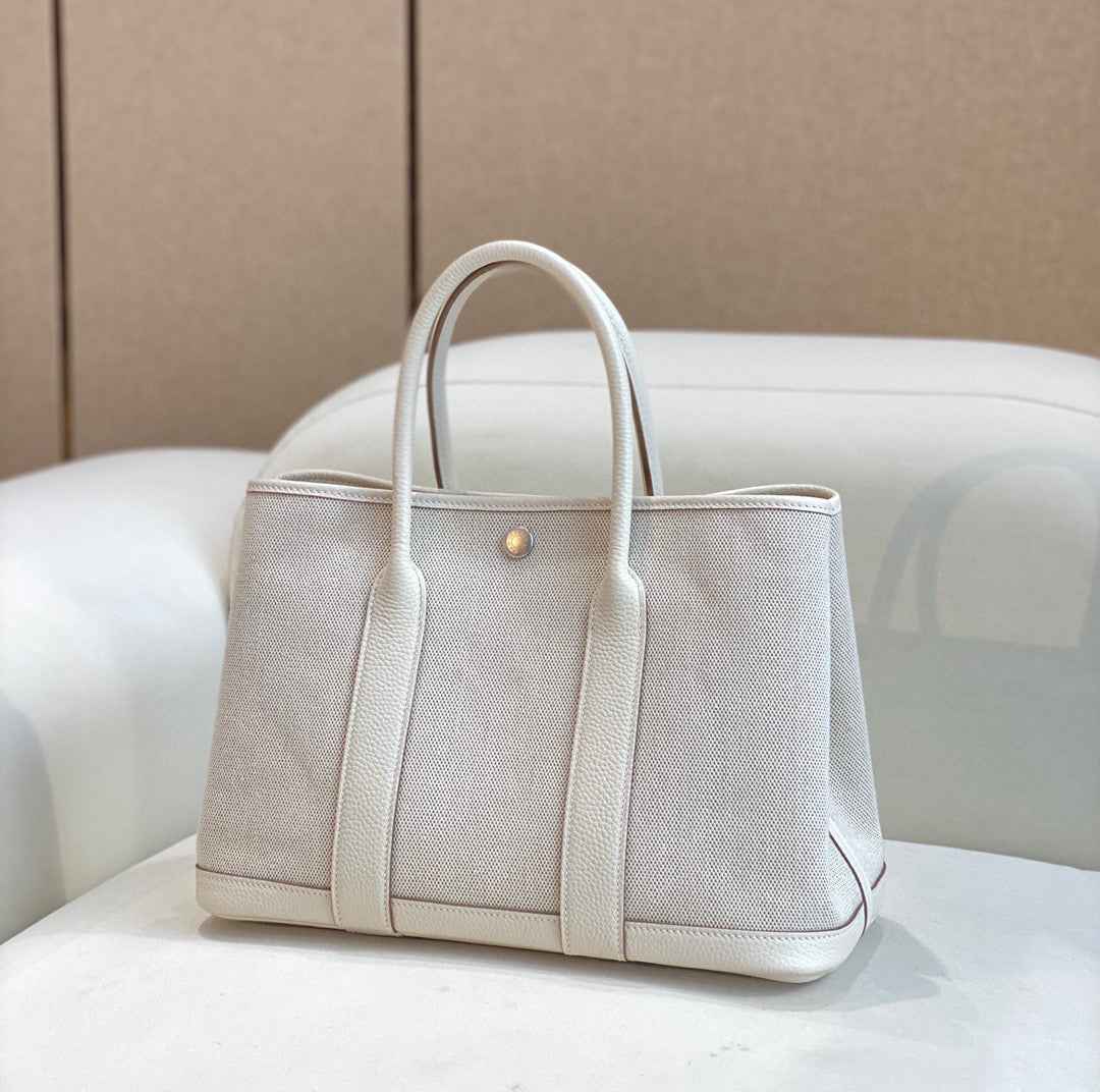 Hermes Garden Party 30 bag 38270 Beige Cloth With Beige Leather