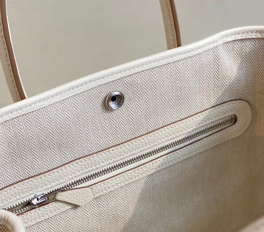 Hermes Garden Party 30 bag 38270 Beige Cloth With Beige Leather