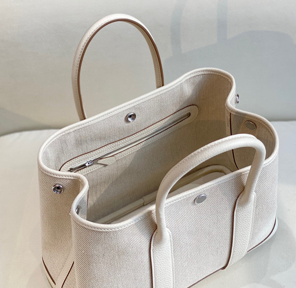 Hermes Garden Party 30 bag 38270 Beige Cloth With Beige Leather