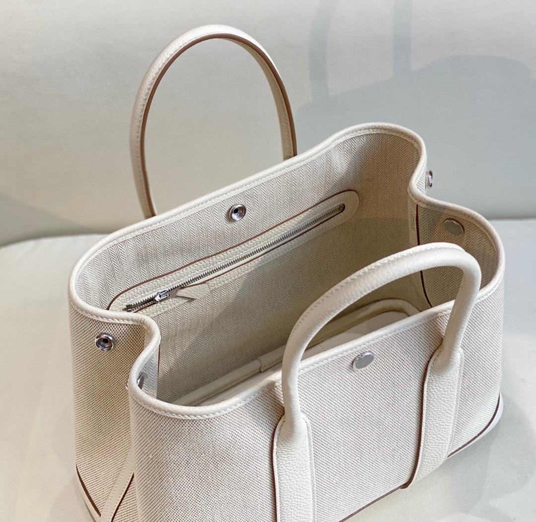 Hermes Garden Party 30 bag 38270 Beige Cloth With Beige Leather
