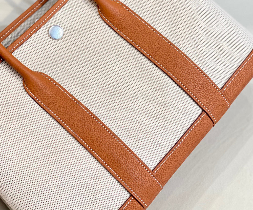 Hermes Garden Party 30 bag 38270 Beige Cloth With Camel Leather
