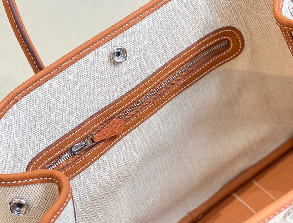 Hermes Garden Party 30 bag 38270 Beige Cloth With Camel Leather