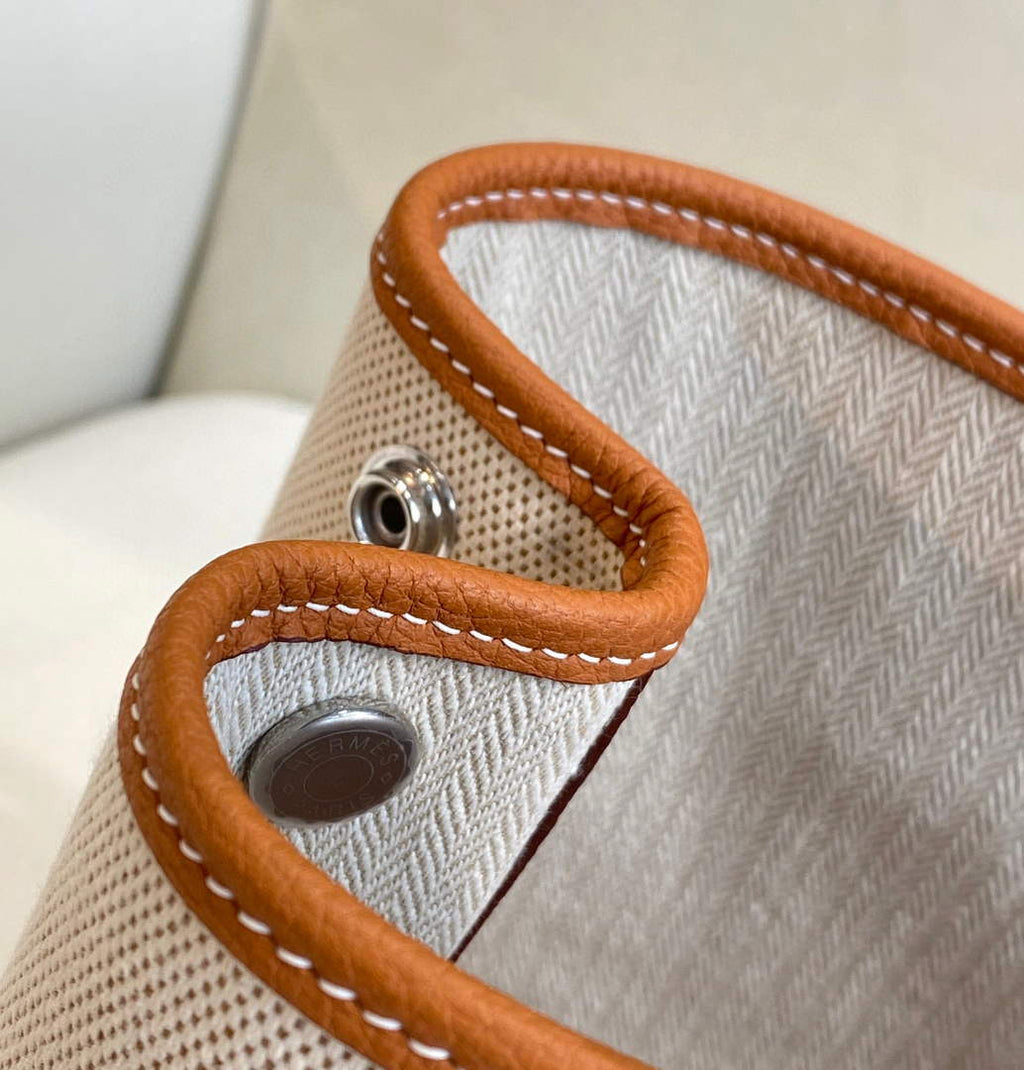 Hermes Garden Party 30 bag 38270 Beige Cloth With Camel Leather