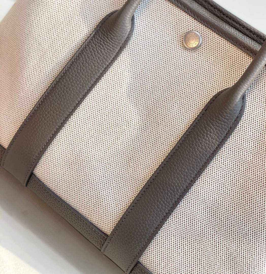 Hermes Garden Party 30 bag 38270 Beige Cloth With Gray Leather