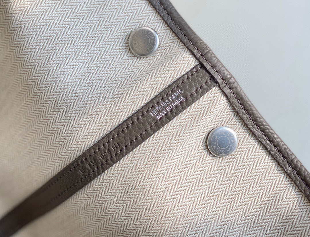 Hermes Garden Party 30 bag 38270 Beige Cloth With Gray Leather