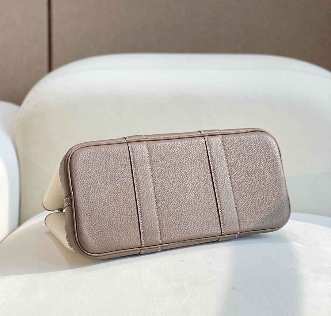 Hermes Garden Party 30 bag 38270 Beige Cloth With Light Gray Leather