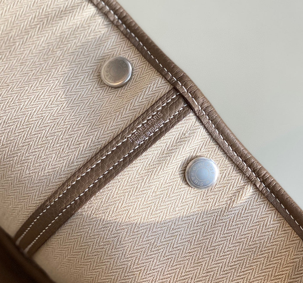 Hermes Garden Party 30 bag 38270 Beige Cloth With Light Gray Leather
