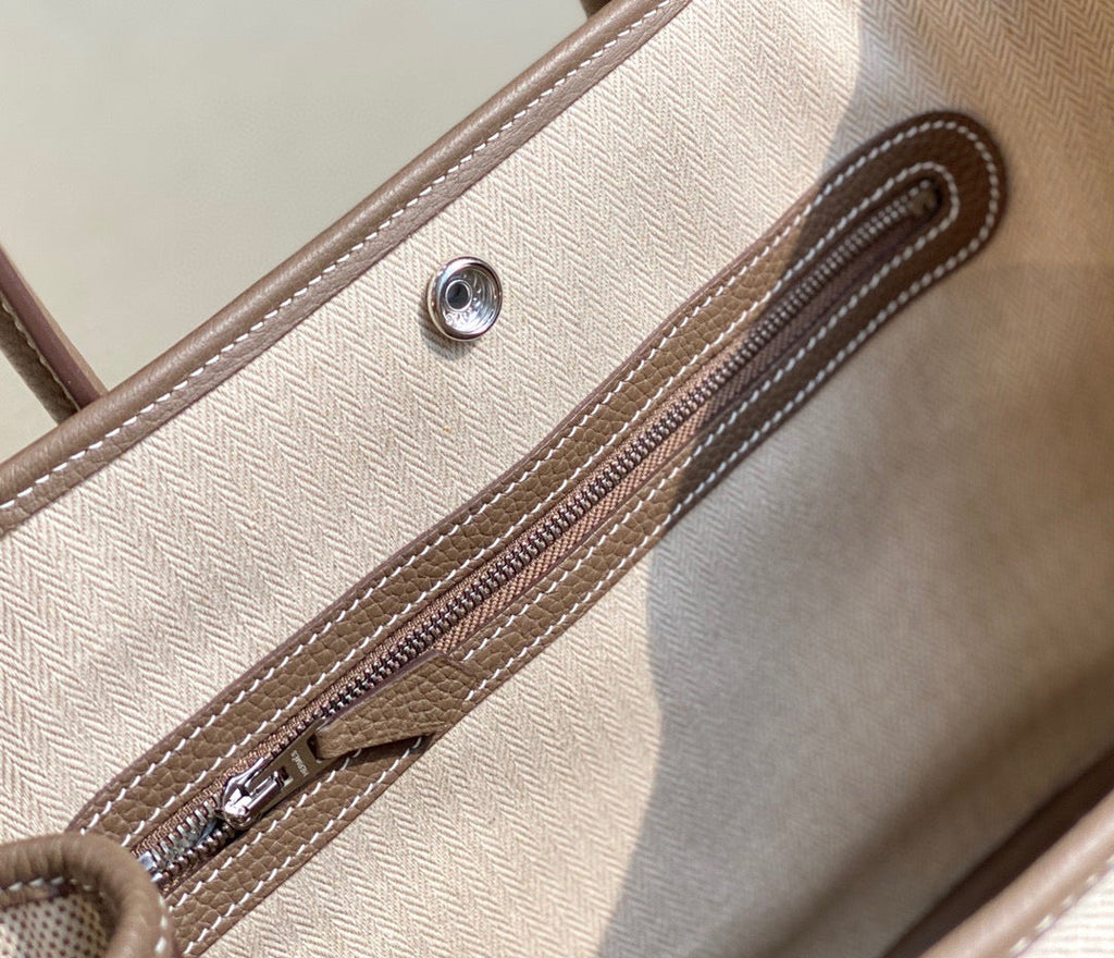 Hermes Garden Party 30 bag 38270 Beige Cloth With Light Gray Leather