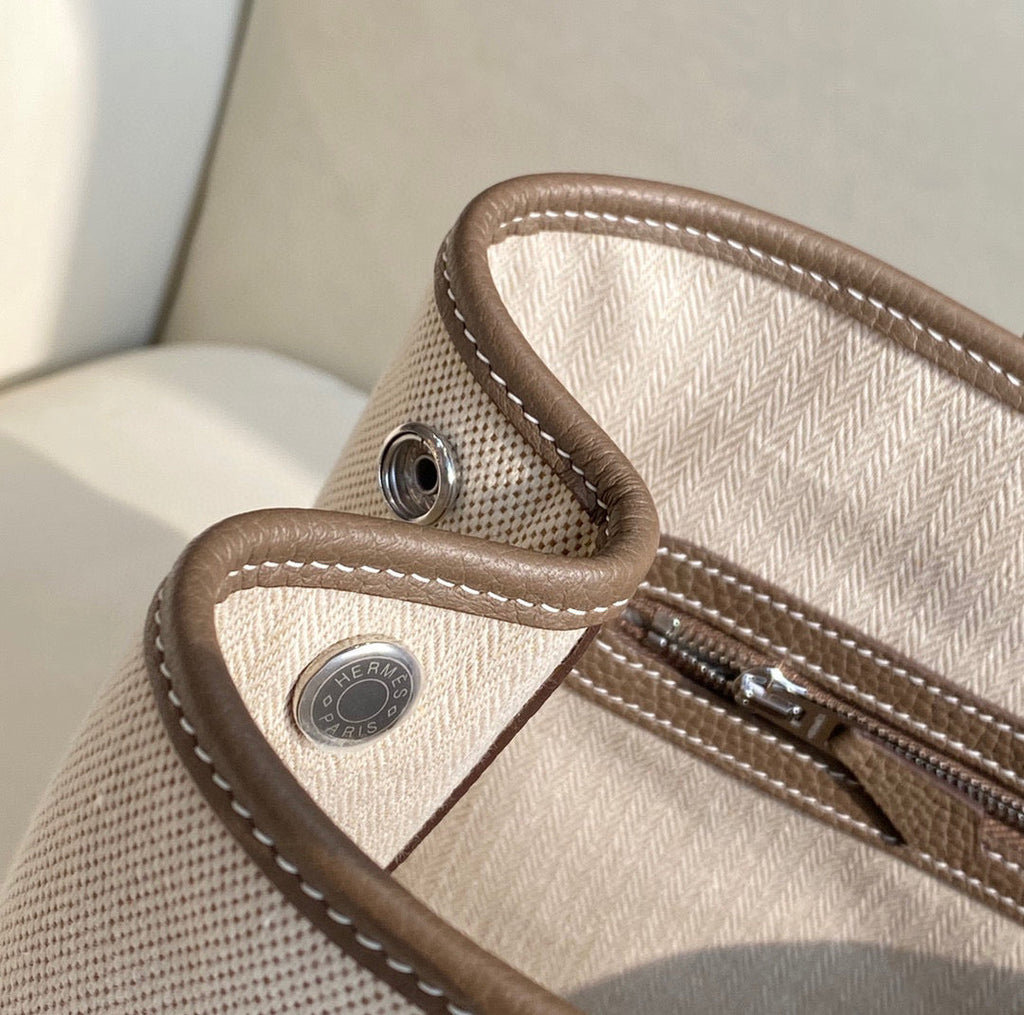 Hermes Garden Party 30 bag 38270 Beige Cloth With Light Gray Leather